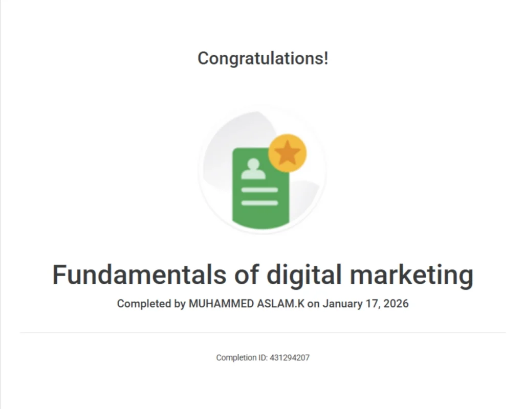 Fundamentals of Digital Marketing certificate by Google