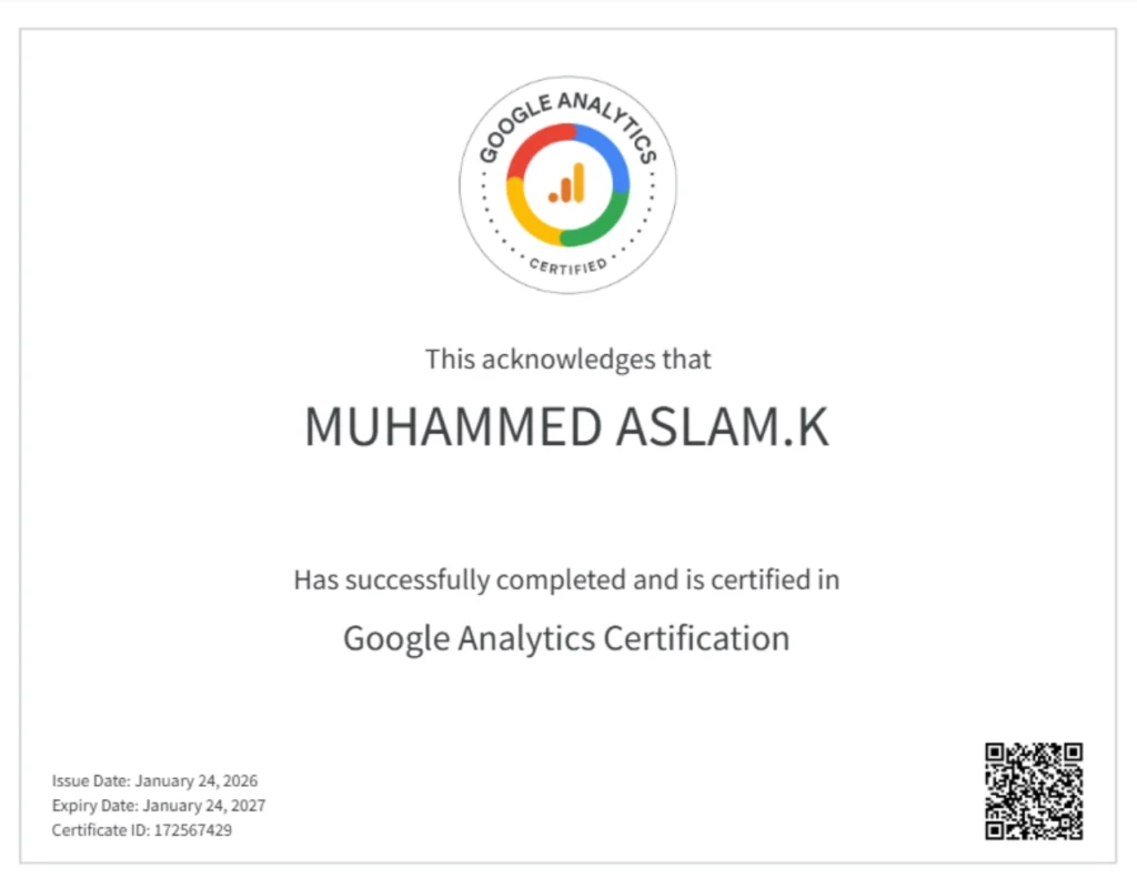Google Analytics certificate by Google